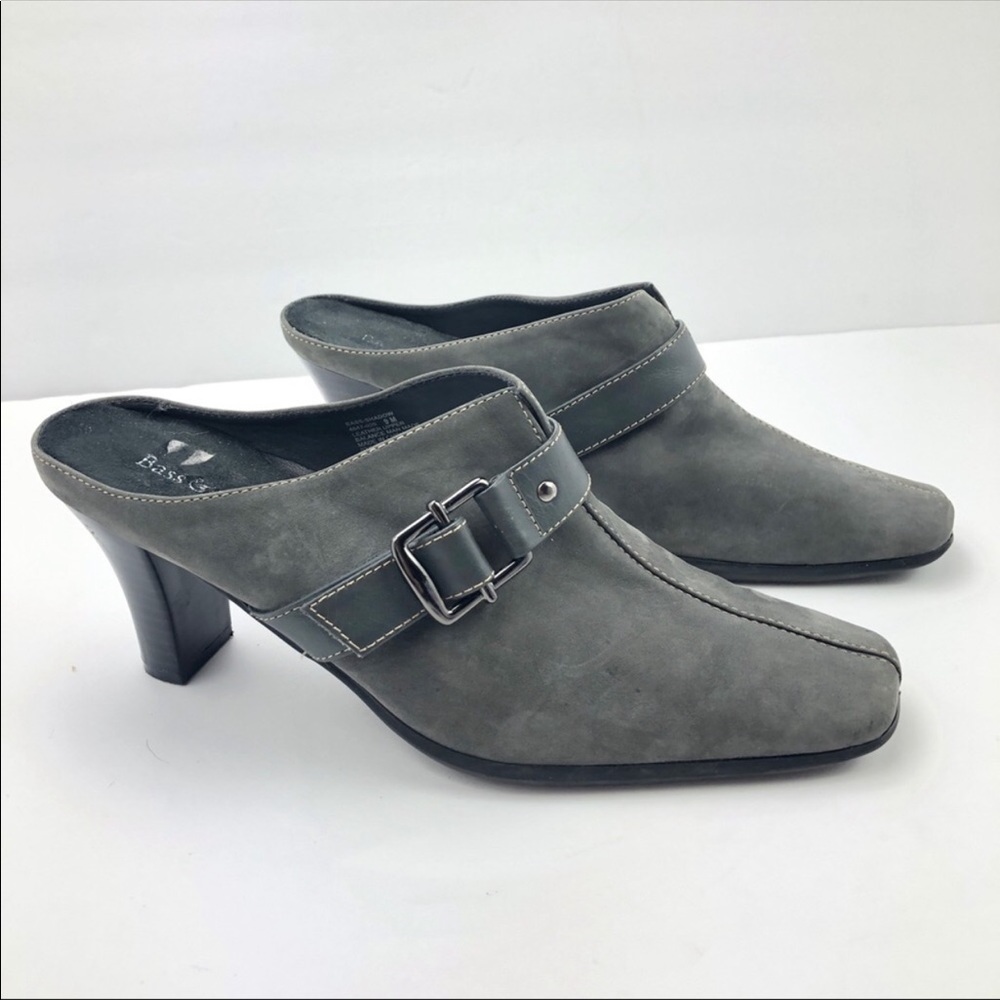 Bass Suede Leather Heeled Mules Gray 9 EUC